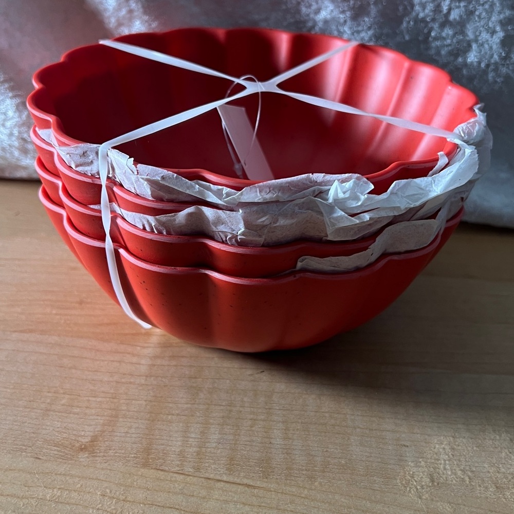 Set of Red Scalloped Bowls